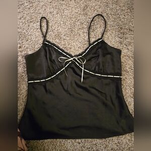 Elegant Black Satin Camisole with White Trim